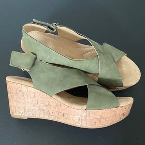 Like New Olive Green Cork Wedges